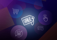 Hero graphic with sale tag, shopping cart, payment icons, and calendar, representing SaaS Black Friday Cyber Monday promotions.