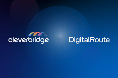 Cleverbridge and DigitalRoute logos on a blue background