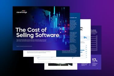 Cover and sample pages from Cleverbridge’s The Cost of Selling Software B2B research report.